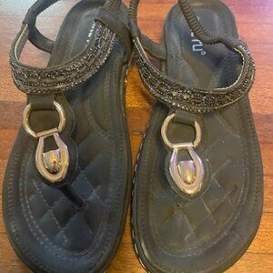 Siketu Black and Gold-adorned sandals